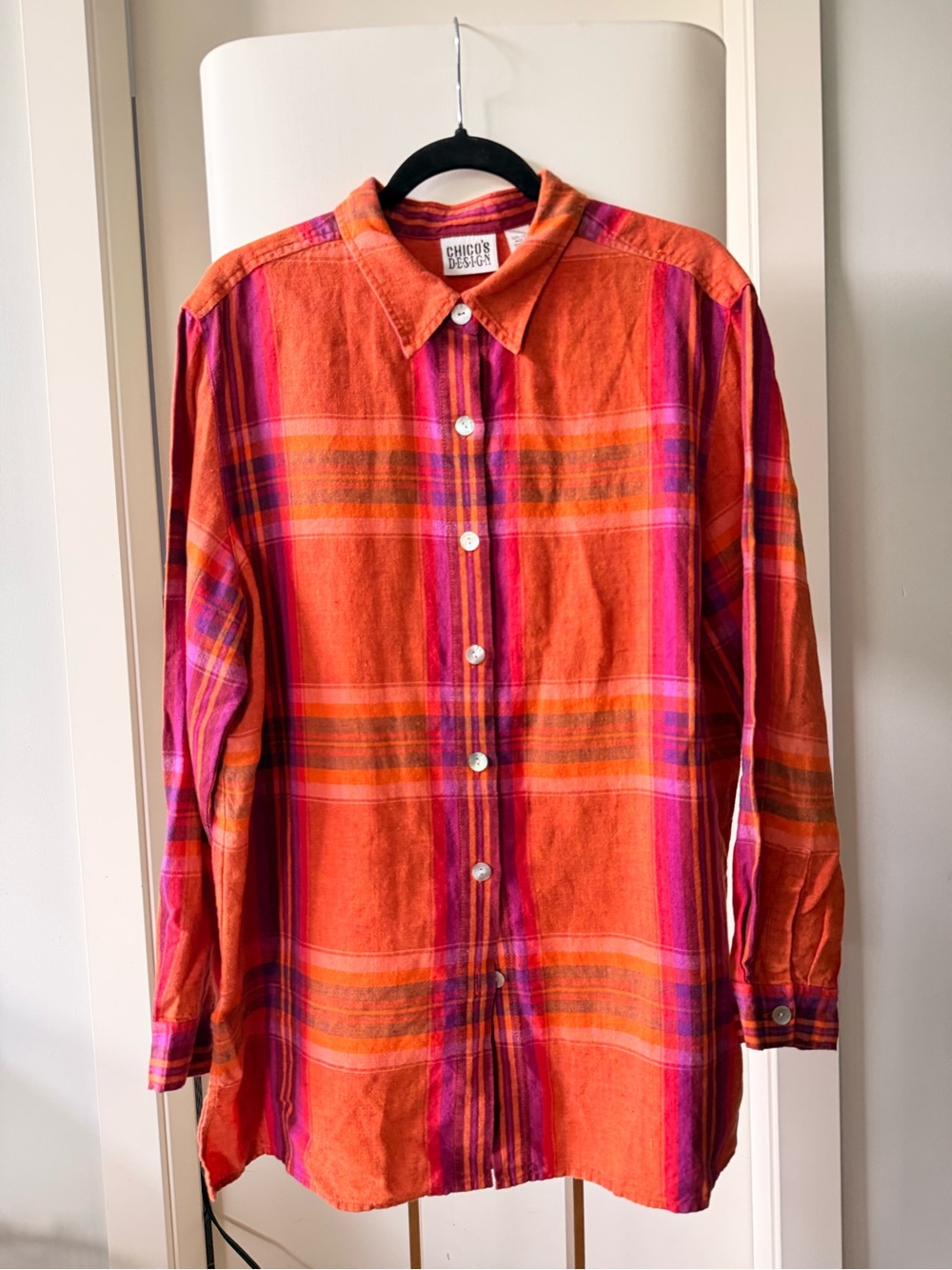 Chico's Orange and Pink Plaid Button-Dow|n Shirt